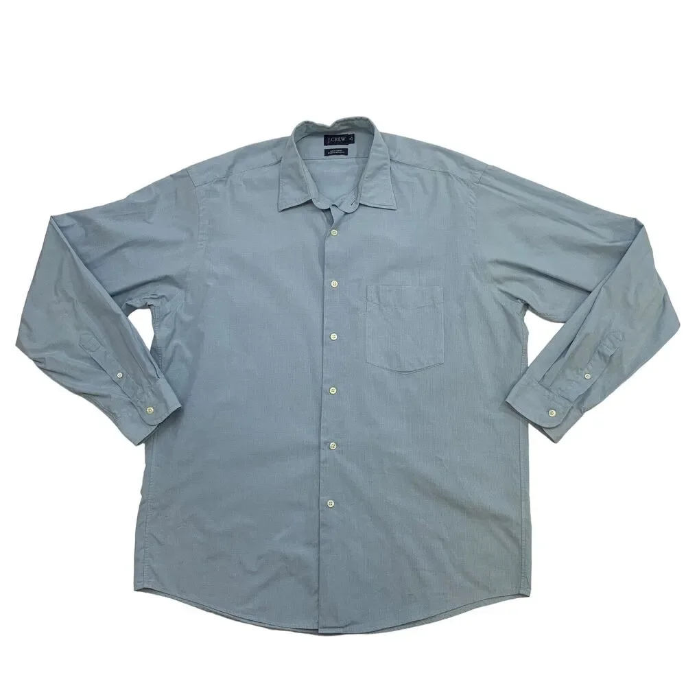 J. Crew Dress Shirt Mens 16 34/35 Blue Checkered Button Up Cotton Long Sleeve